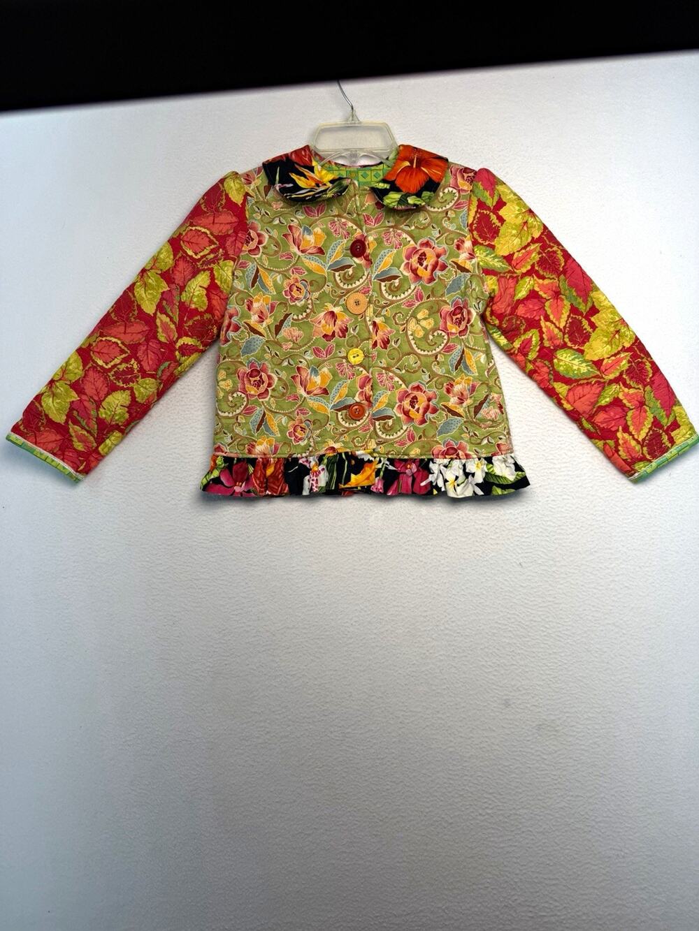 Girls Multicolor Floral Long Sleeve Collared Button up custom coat Cottagecore